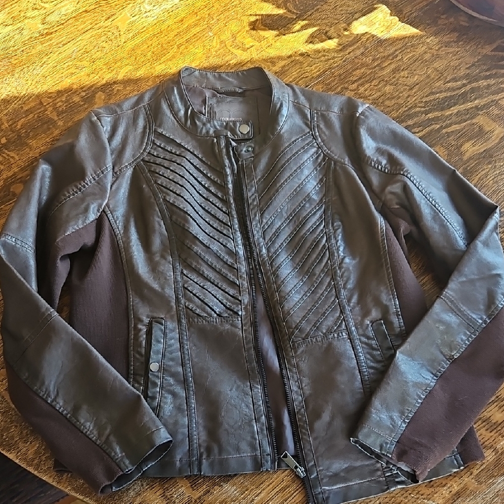 Maurices Brown Faux Leather Chevron-Panel Jacket